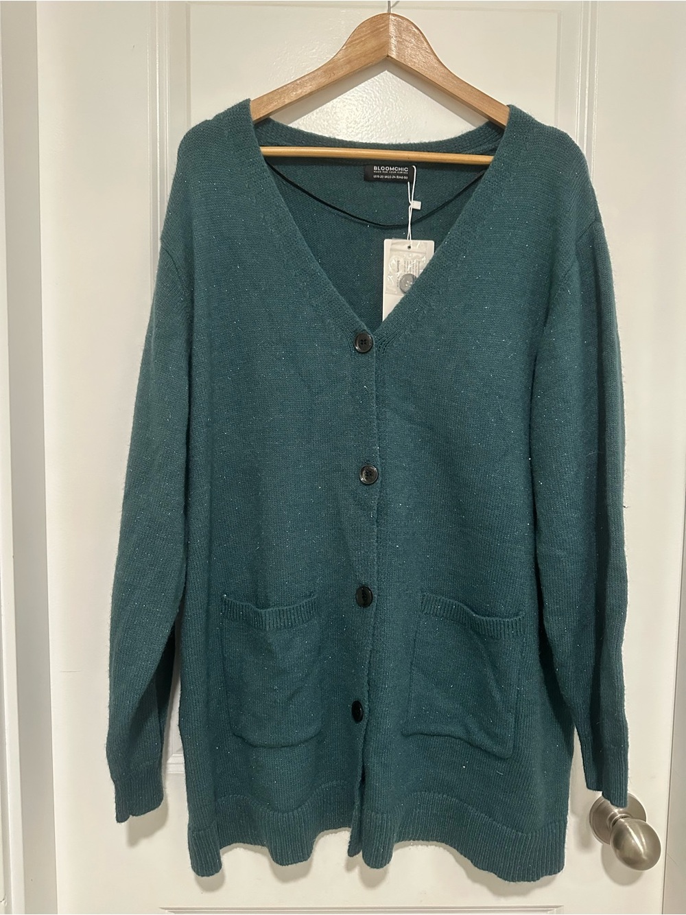 BloomChic Teal w Metallic Thread Button Front Cardigan Women’s Size 18-20 NWT